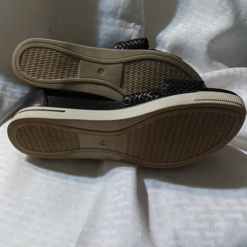 Eileen Fisher Sport Woven Womens Sandals Sz 8.5 Black Cross Leather Zip Platform - Picture 6 of 7